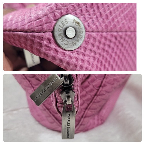 Charles Jourdan Croc Embossed Leather Satchel Bag in Bubblegum Pink - Picture 10 of 16